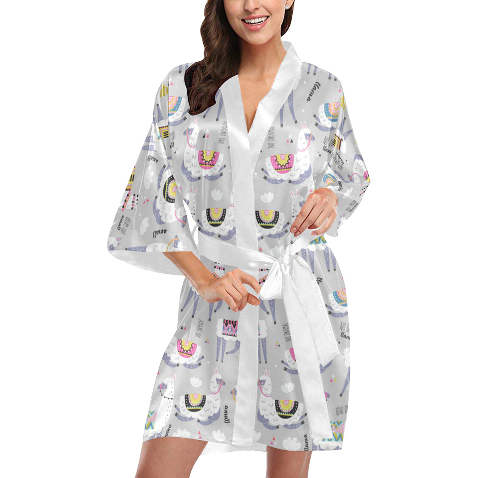 Cute Llama Alpaca pattern Women's Short Kimono Robe