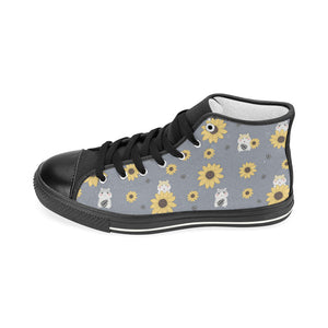 Cute hamster sunflower pattern background Women's High Top Canvas Shoes Black