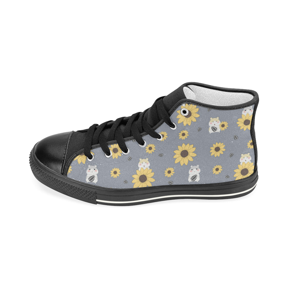 Cute hamster sunflower pattern background Women's High Top Canvas Shoes Black