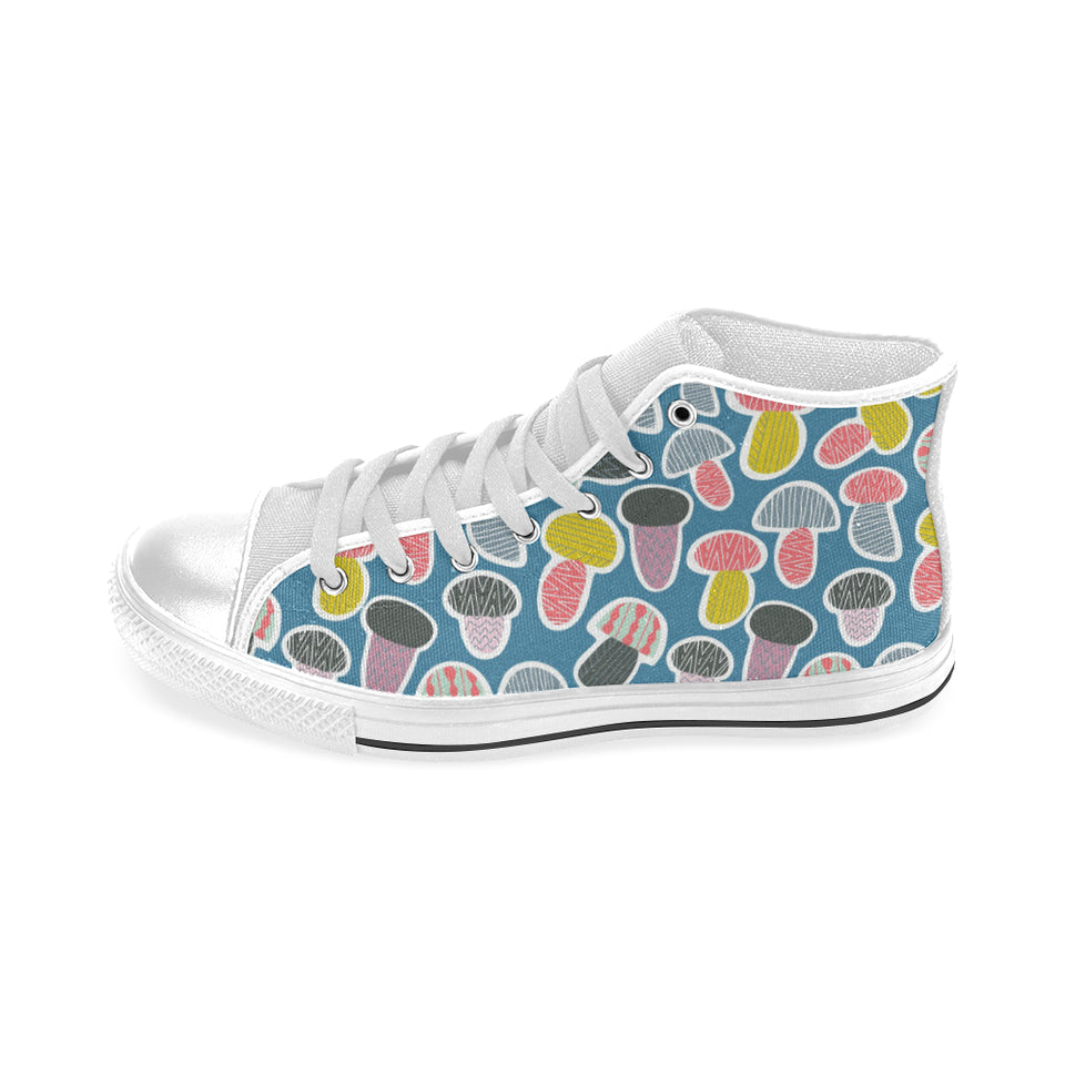 Colorful mushroom design pattern Men's High Top Canvas Shoes White