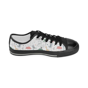 Cute cartoon dinosaurs tree pattern Kids' Boys' Girls' Low Top Canvas Shoes Black