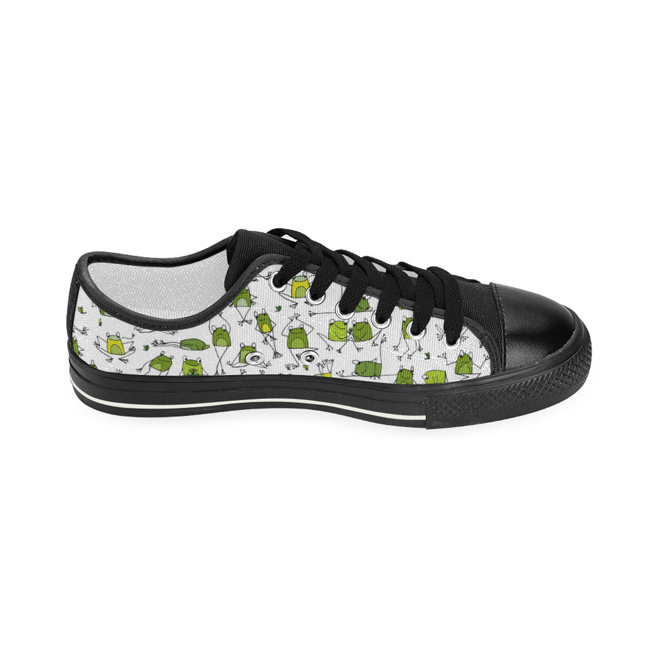 Sketch funny frog pattern Women's Low Top Canvas Shoes Black