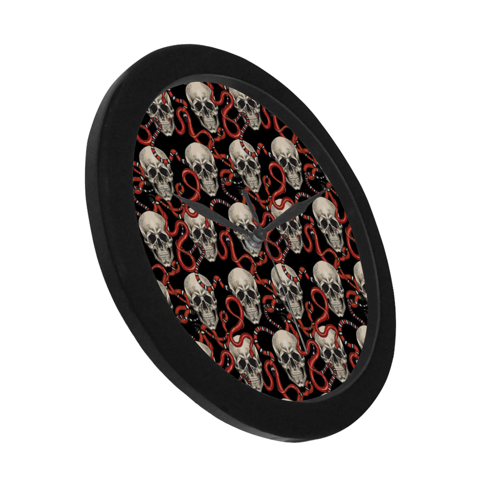 Red snake skull pattern Elegant Black Wall Clock