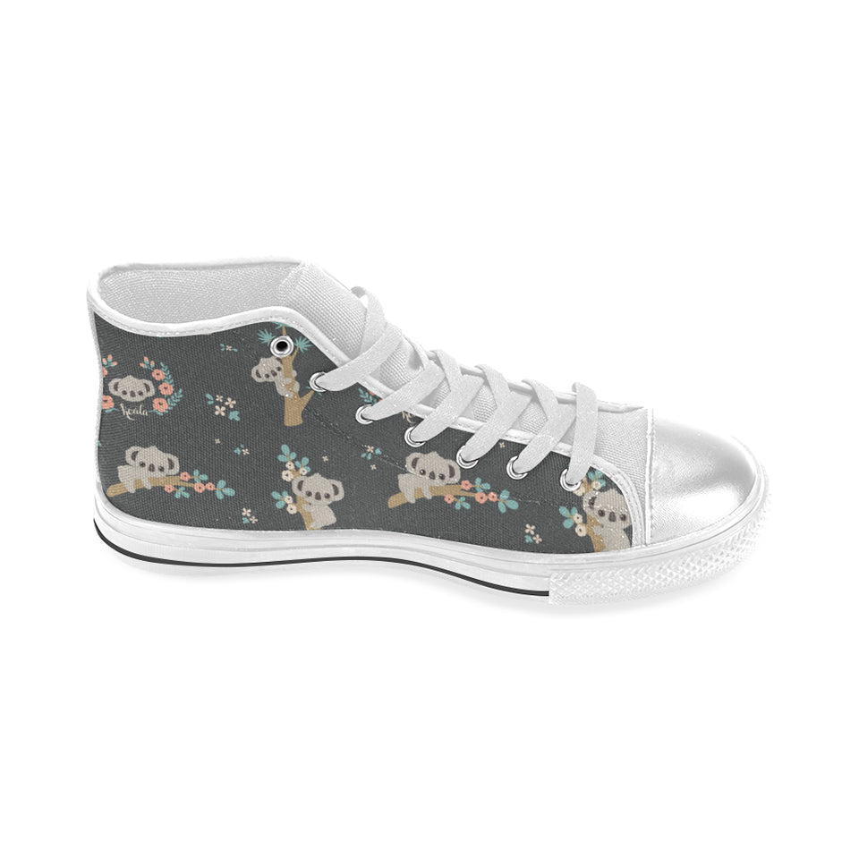 Cute koala pattern Women's High Top Canvas Shoes White