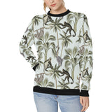 Monkey sloth lemur palm trees pattern Women's Crew Neck Sweatshirt