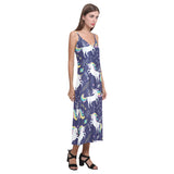 Hand drawn cute unicorn star planet V-Neck Open Fork Long Dress