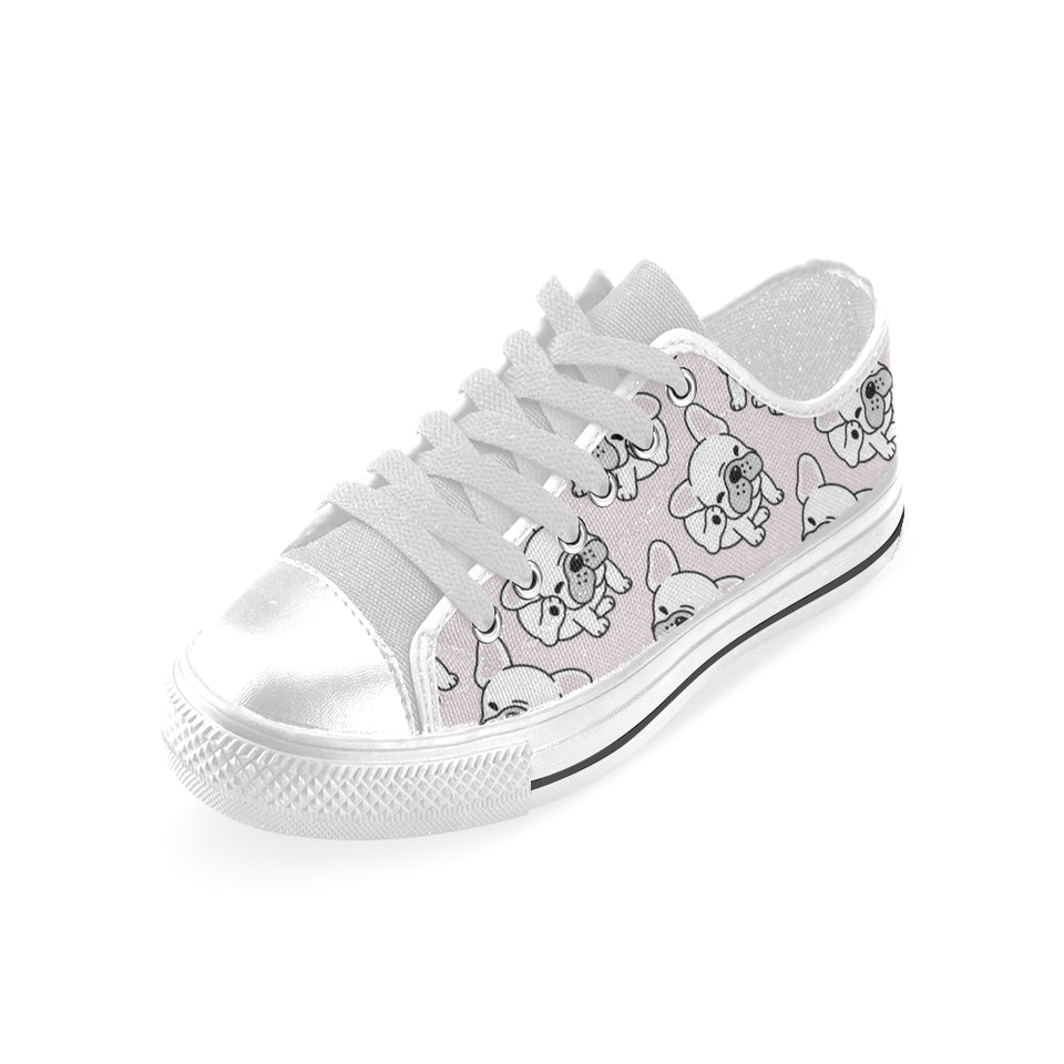 Cute french bulldog pattern Men's Low Top Canvas Shoes White