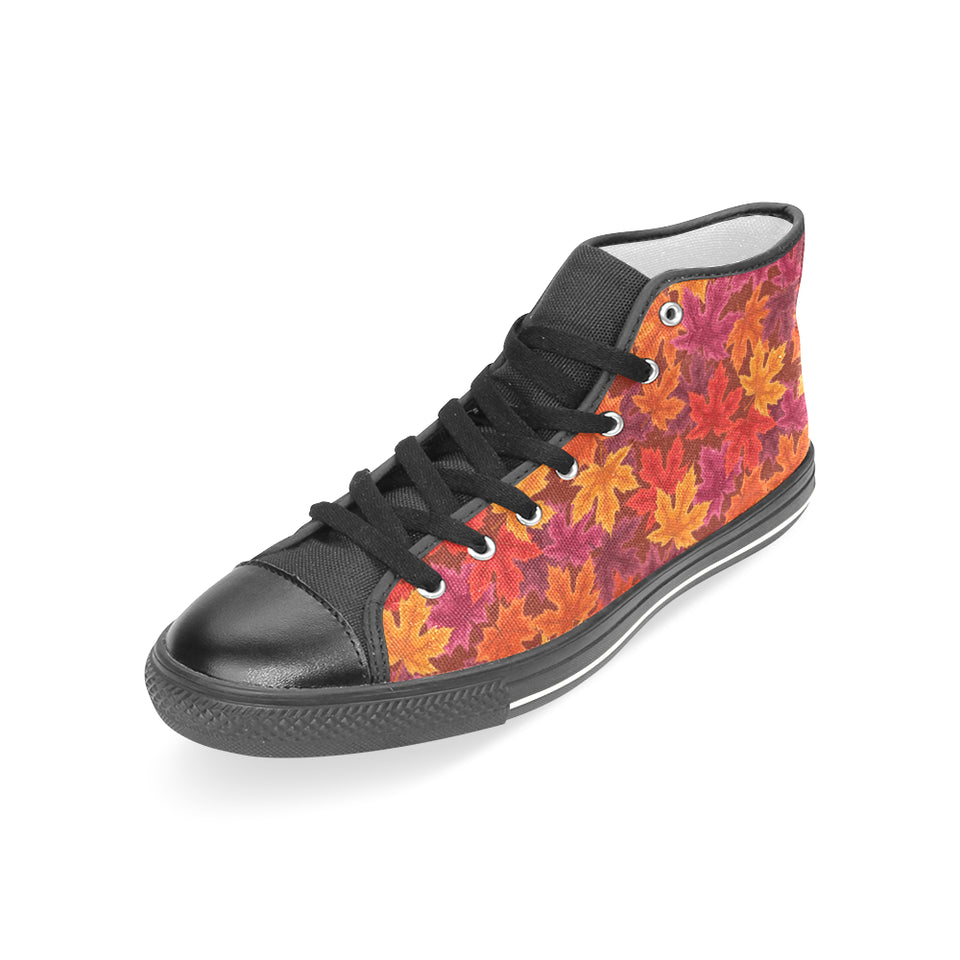 Autumn maple leaf pattern Women's High Top Canvas Shoes Black