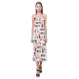 Red Blue guitar pattern V-Neck Open Fork Long Dress