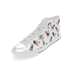 Cool rooster chicken cock floral ornament backgrou Men's High Top Canvas Shoes White