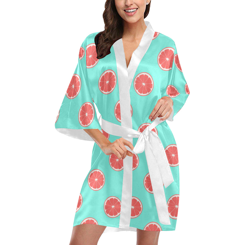 Grapefruit green background Women's Short Kimono Robe