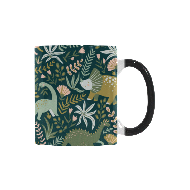 dinosaurs tropical leaves flower pattern Morphing Mug Heat Changing Mug