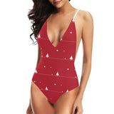 Christmas tree star snow red background Women's One-Piece Swimsuit