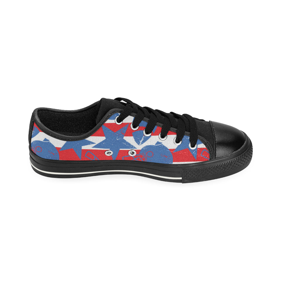 American football ball star stripes pattern Men's Low Top Canvas Shoes Black