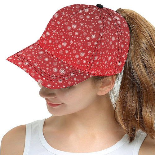 Snowflake pattern red background All Over Print Snapback Cap