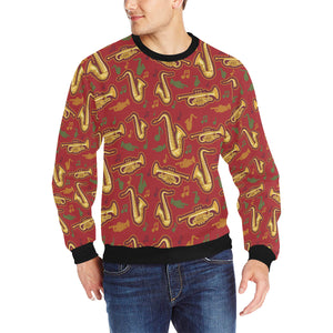 Saxophone cornet pattern red background Men's Crew Neck Sweatshirt