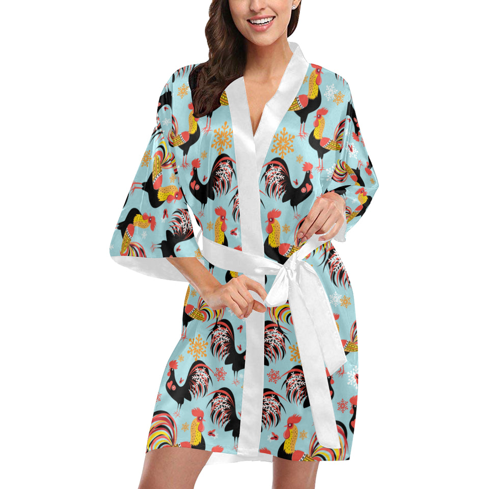 Rooster chicken cock snowfalke Women's Short Kimono Robe