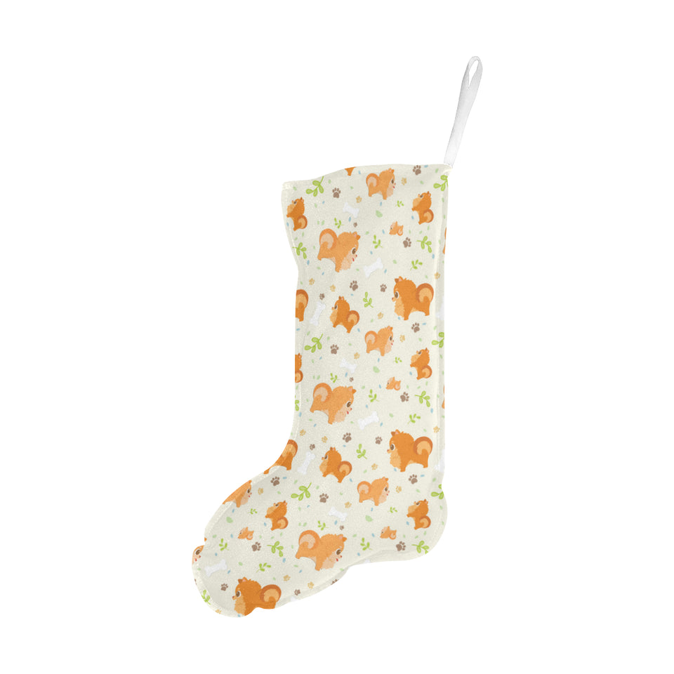 Cute brown pomeranian paw leave bone pattern Christmas Stocking