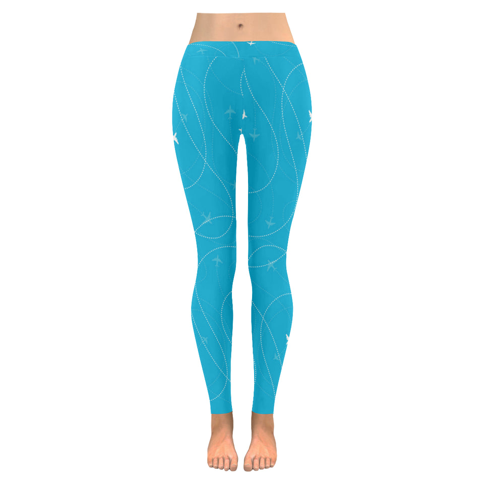 Airplane destinations blue background Women's Legging Fulfilled In US