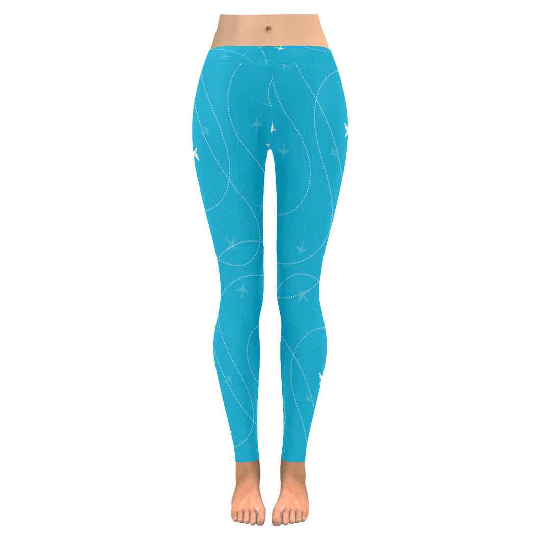 Airplane destinations blue background Women's Legging Fulfilled In US