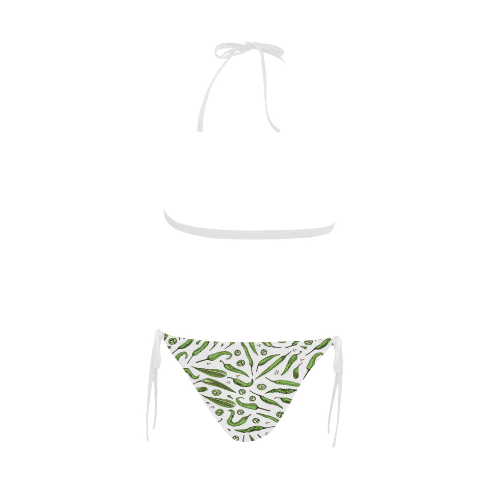 Hand drawn sketch style green Chili peppers patter Sexy Bikinis Two-Piece Swimsuits
