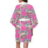 Chameleon lizard pattern pink background Women's Short Kimono Robe