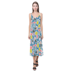 Colorful mushroom design pattern V-Neck Open Fork Long Dress
