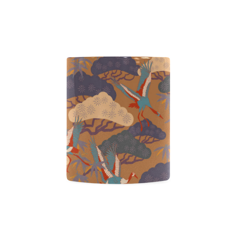 Bonsai bamboo stork japanese pattern brown theme Classical White Mug (Fulfilled In US)