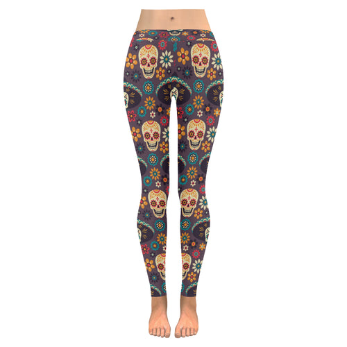 Sugar skulls flower maxican pattern Women's Legging Fulfilled In US