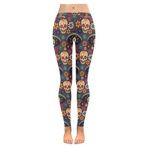 Sugar skulls flower maxican pattern Women's Legging Fulfilled In US