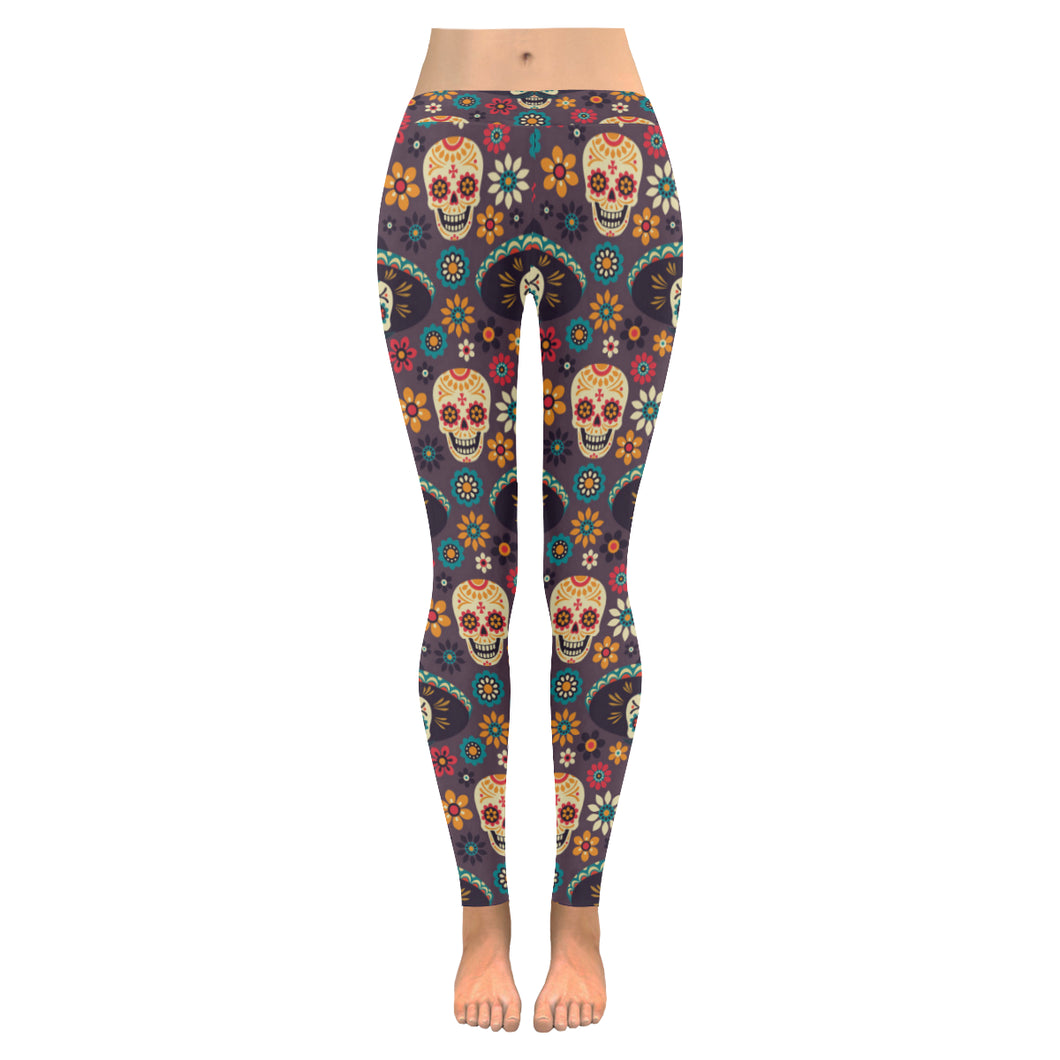 Sugar skulls flower maxican pattern Women's Legging Fulfilled In US
