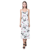 Hand Drawn faces of pandas pattern V-Neck Open Fork Long Dress