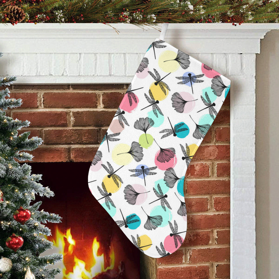 Dragonflies ginkgo leaves pattern Christmas Stocking