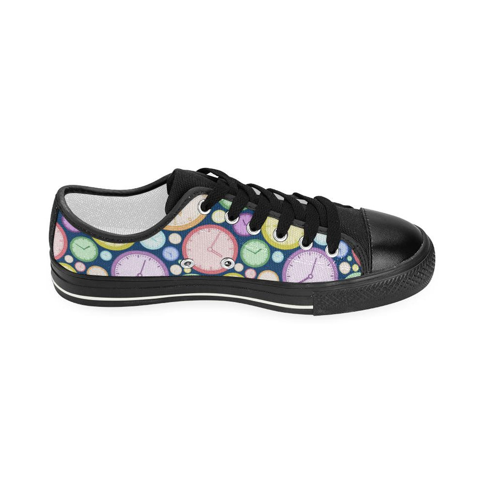 Colorful clock background Kids' Boys' Girls' Low Top Canvas Shoes Black