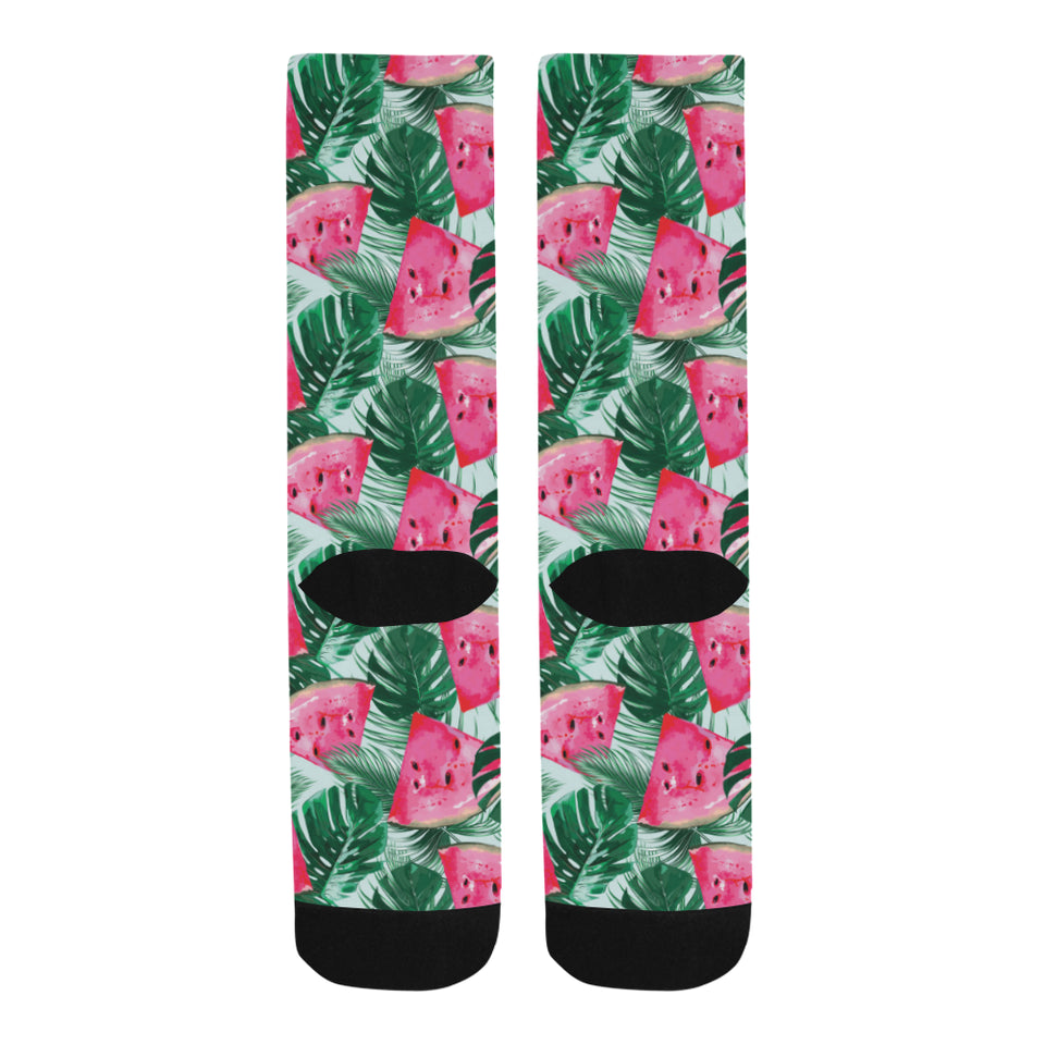 Watermelons tropical palm leaves pattern Crew Socks