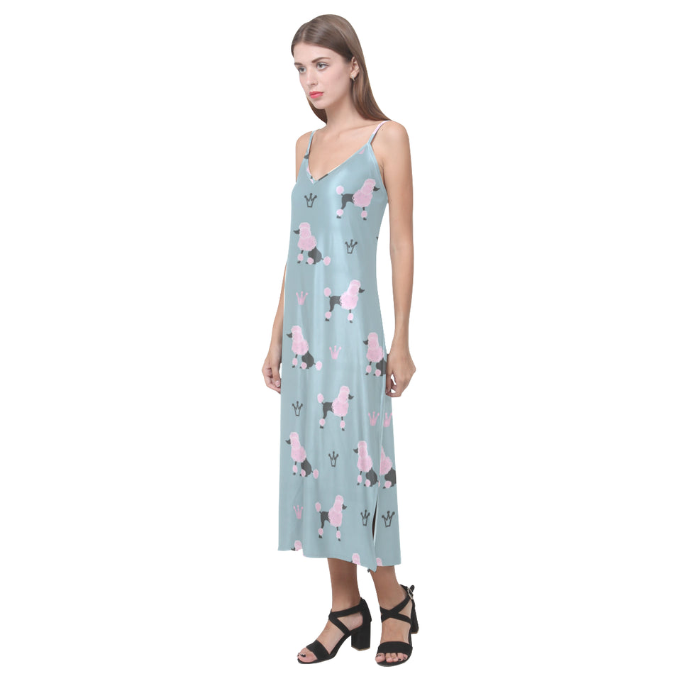 poodle dog pattern V-Neck Open Fork Long Dress
