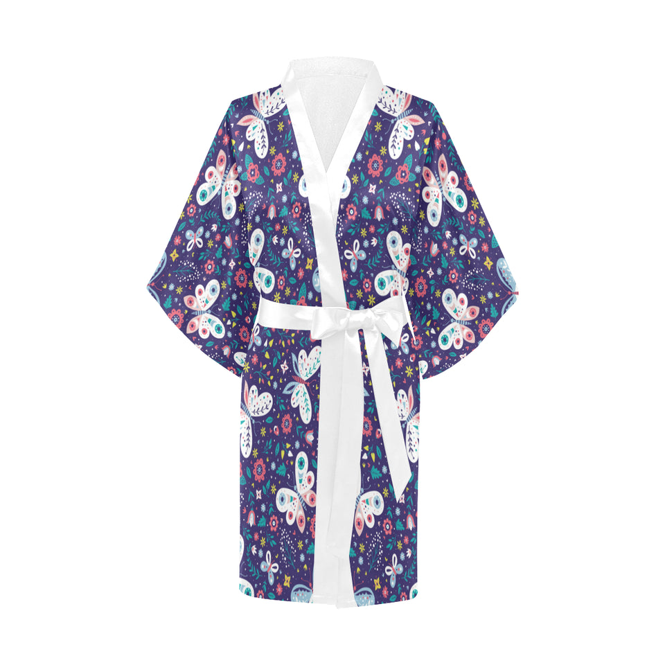 Colorful butterfly flower pattern.eps Women's Short Kimono Robe