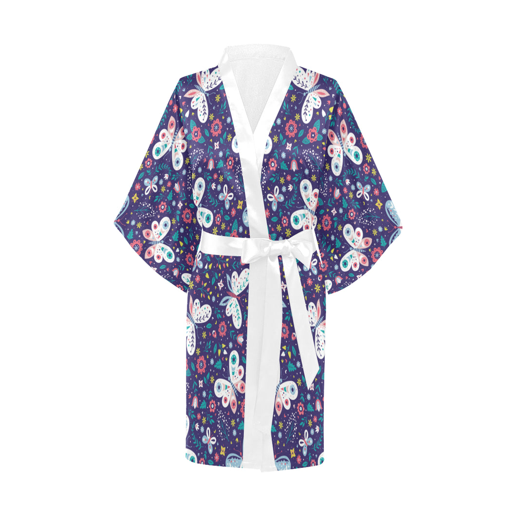 Colorful butterfly flower pattern.eps Women's Short Kimono Robe