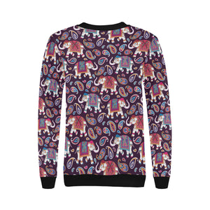 Elephant indian style ornament pattern Women's Crew Neck Sweatshirt