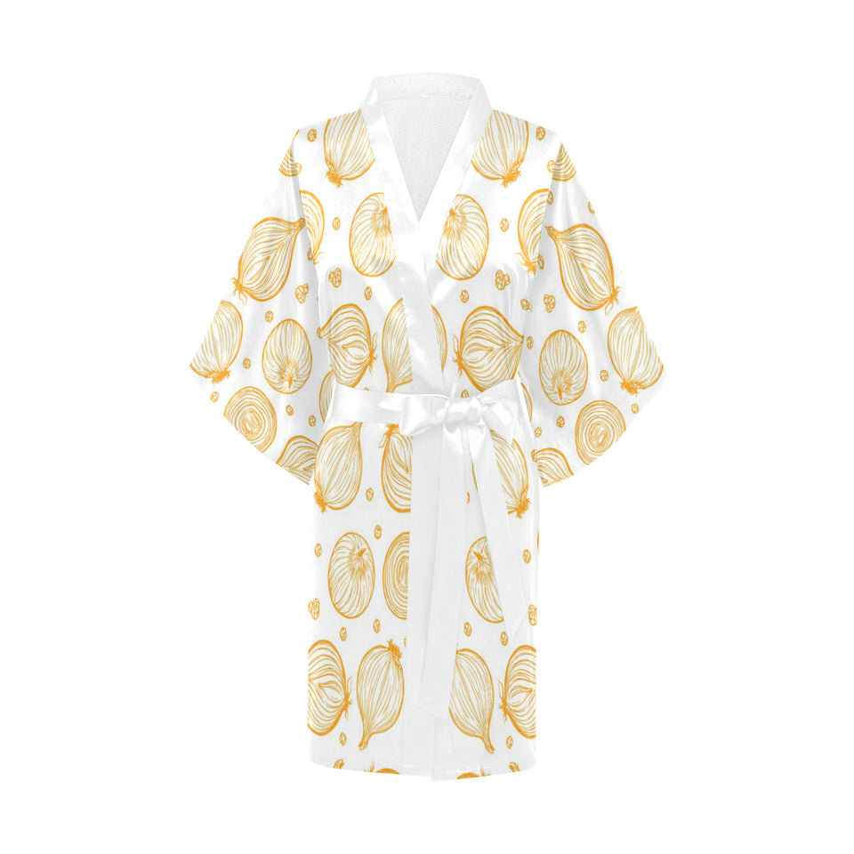 hand drawn onion pattern Women's Short Kimono Robe