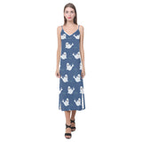 Cute white baby sea lion seal pattern V-Neck Open Fork Long Dress