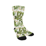White orchid flower tropical leaves pattern Crew Socks