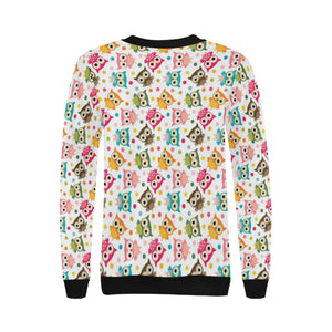 Color cute owl pattern Women's Crew Neck Sweatshirt