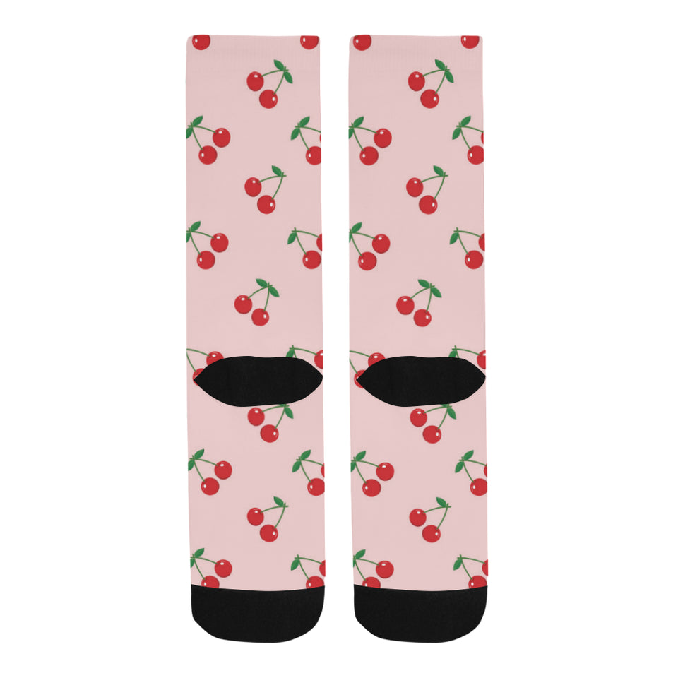 cherry pattern pink background Crew Socks