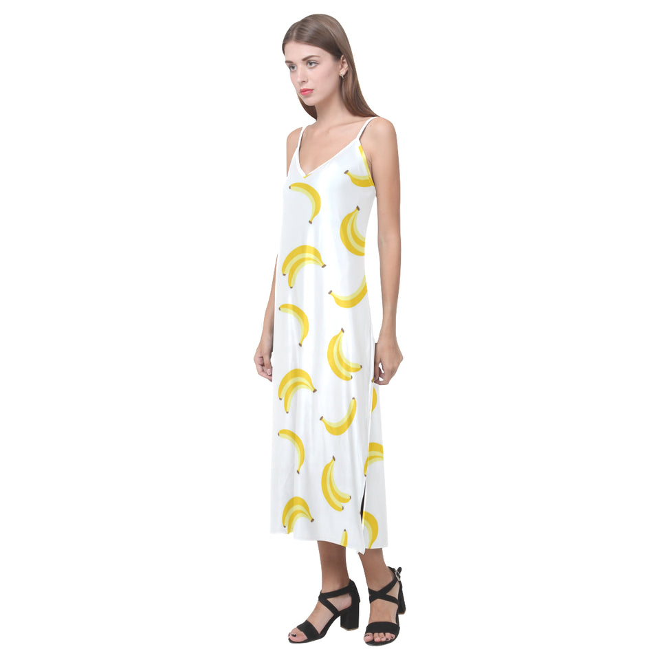 Banana pattern V-Neck Open Fork Long Dress