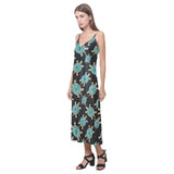 Sea turtle blue stone pattern V-Neck Open Fork Long Dress