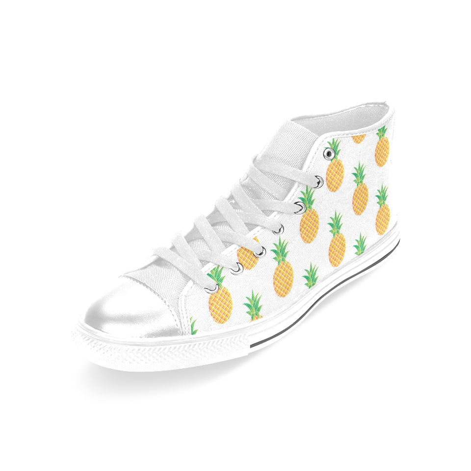 Pineapples pattern Women's High Top Canvas Shoes White