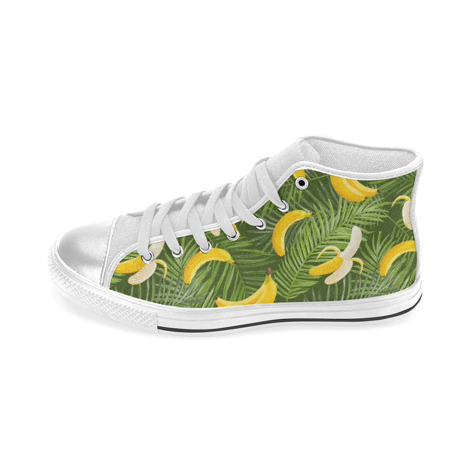 Banana Palm Leaves pattern Women's High Top Canvas Shoes White