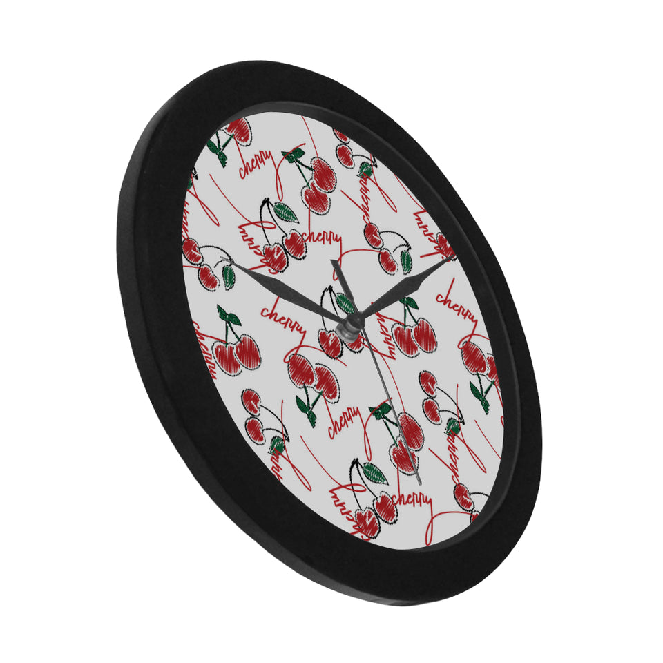 Hand drawn cherry pattern Elegant Black Wall Clock