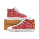 Snowflake pattern red background Men's High Top Canvas Shoes White